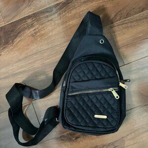 Black Nylon Quilted Sling Style Bag with Gold accents